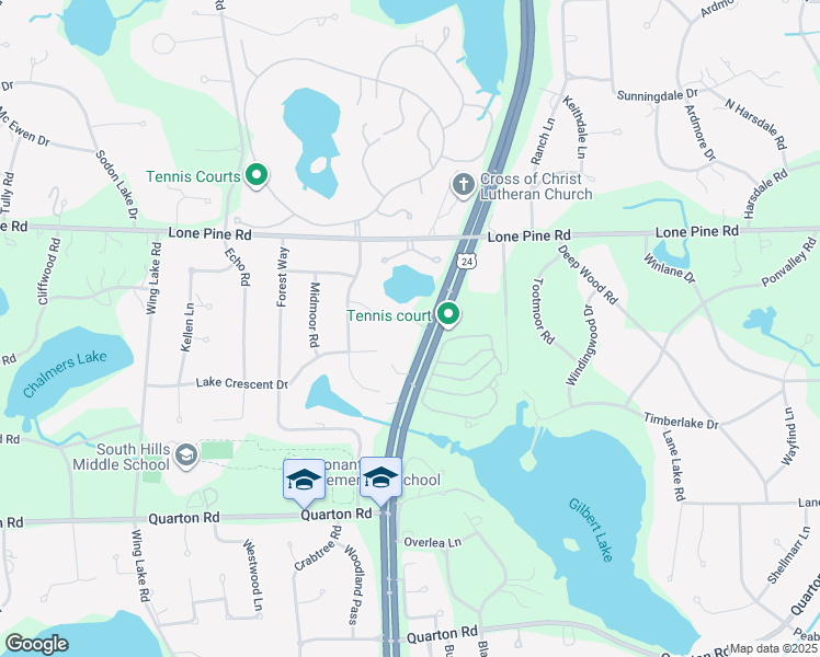 map of restaurants, bars, coffee shops, grocery stores, and more near 1183 Rolling Acres Drive in Bloomfield Township