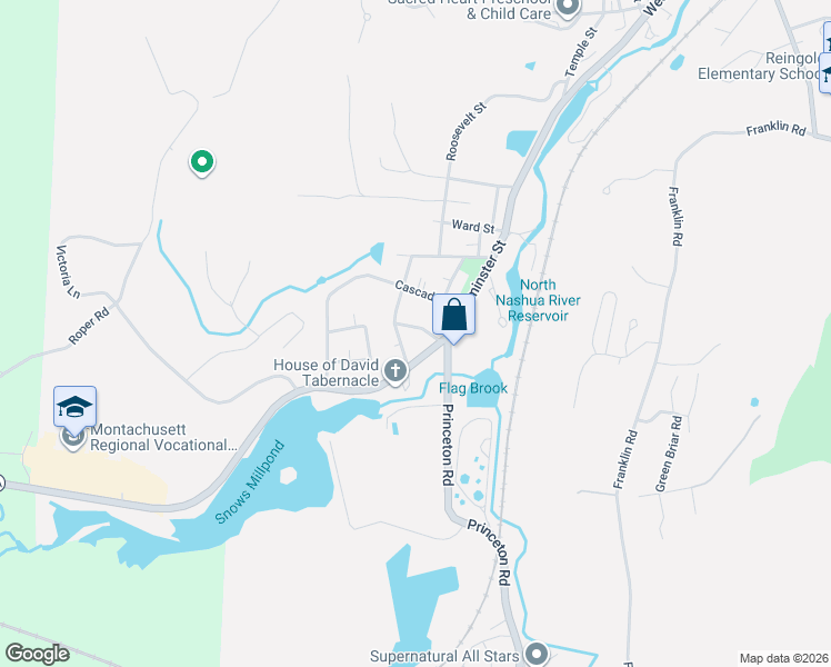 map of restaurants, bars, coffee shops, grocery stores, and more near 596 Westminster Street in Fitchburg