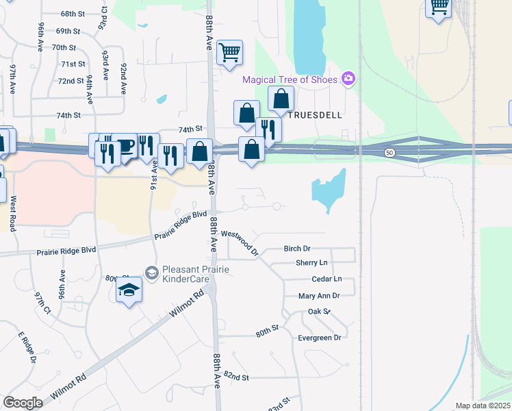 map of restaurants, bars, coffee shops, grocery stores, and more near 8411 Lexington Place in Pleasant Prairie