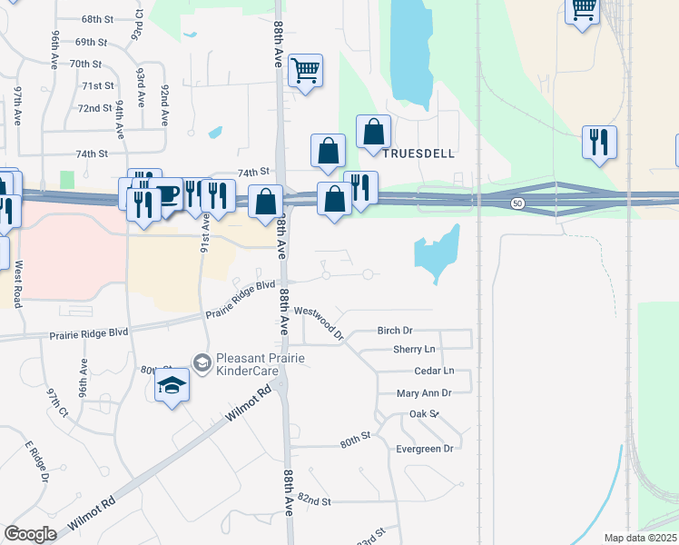 map of restaurants, bars, coffee shops, grocery stores, and more near 8200 Lexington Place in Pleasant Prairie