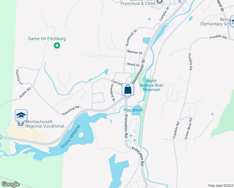map of restaurants, bars, coffee shops, grocery stores, and more near 596 Westminster Street in Fitchburg