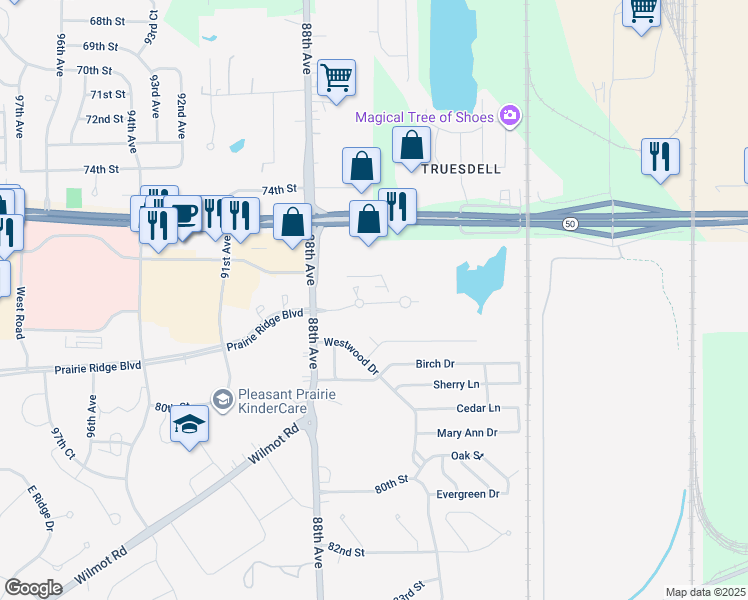 map of restaurants, bars, coffee shops, grocery stores, and more near 8200 Lexington Place in Pleasant Prairie