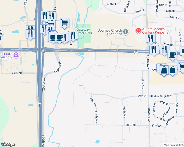 map of restaurants, bars, coffee shops, grocery stores, and more near 7805 113th Avenue in Pleasant Prairie