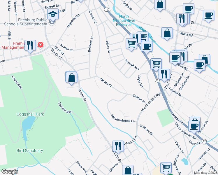 map of restaurants, bars, coffee shops, grocery stores, and more near 168 Meadowbrook Lane in Fitchburg