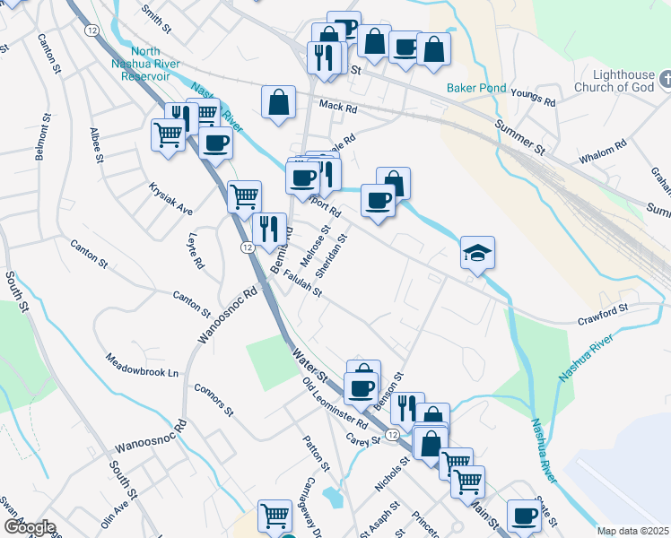 map of restaurants, bars, coffee shops, grocery stores, and more near 81 Sheridan Street in Fitchburg