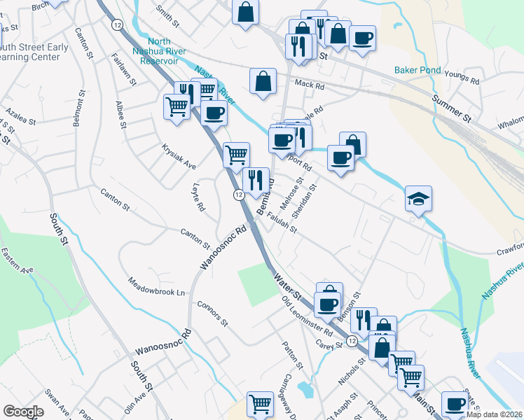 map of restaurants, bars, coffee shops, grocery stores, and more near 0 Bemis Road in Fitchburg