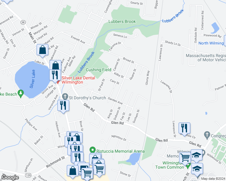 map of restaurants, bars, coffee shops, grocery stores, and more near 15 Crescent Street in Wilmington