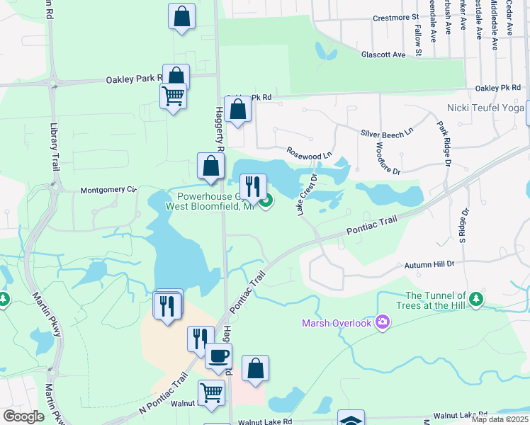 map of restaurants, bars, coffee shops, grocery stores, and more near 4805 Haggerty Road in West Bloomfield Township