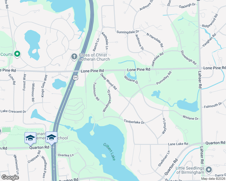 map of restaurants, bars, coffee shops, grocery stores, and more near 5171 Windingwood Drive in Bloomfield Township