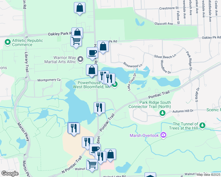 map of restaurants, bars, coffee shops, grocery stores, and more near 4805 Haggerty Road in West Bloomfield Township