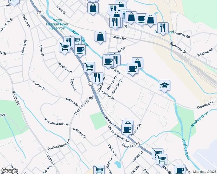 map of restaurants, bars, coffee shops, grocery stores, and more near 56 Melrose Street in Fitchburg