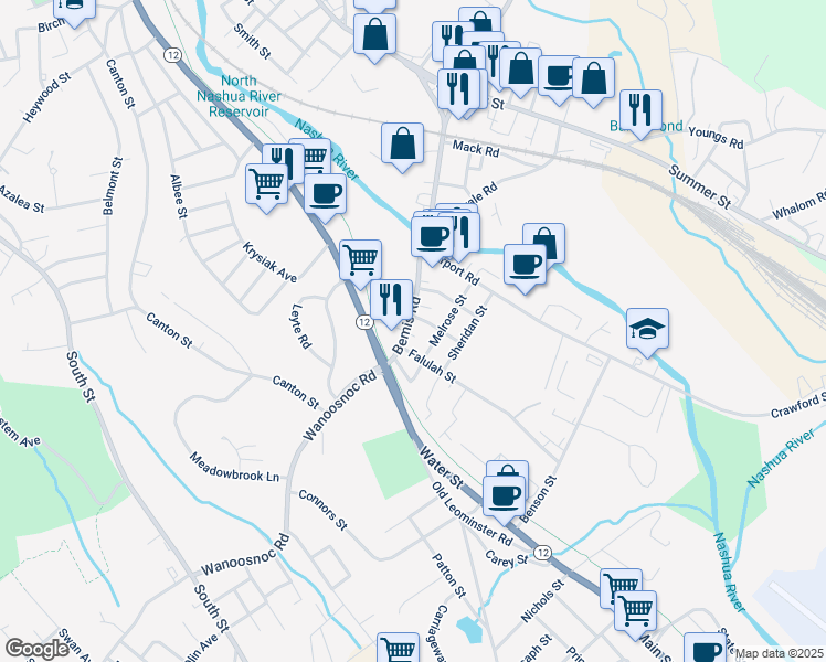 map of restaurants, bars, coffee shops, grocery stores, and more near 61 Bemis Road in Fitchburg