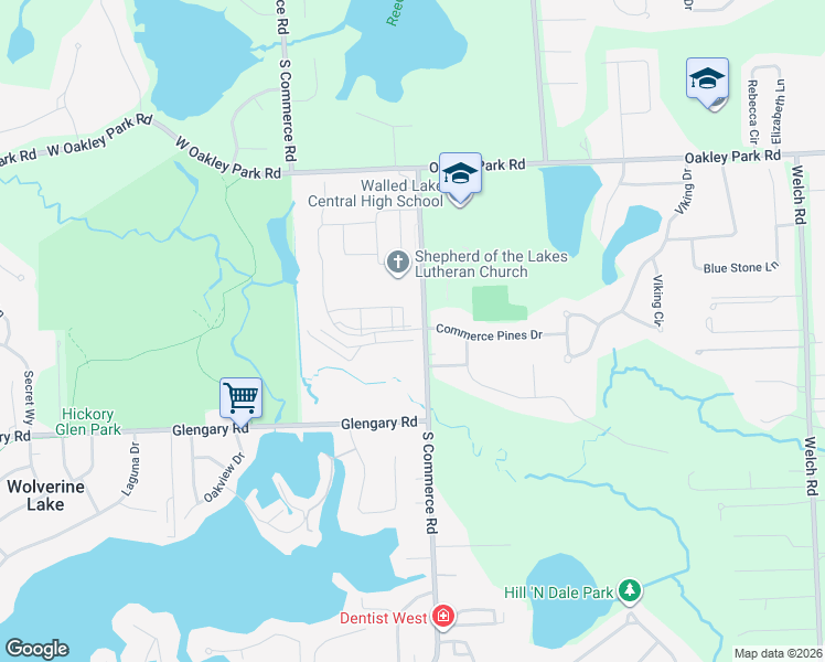 map of restaurants, bars, coffee shops, grocery stores, and more near 8106 Heron Hills Drive in Walled Lake