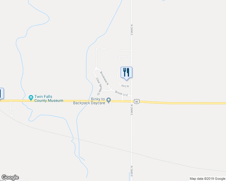 map of restaurants, bars, coffee shops, grocery stores, and more near 102 Brook Lane East in Twin Falls