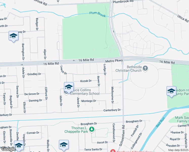 map of restaurants, bars, coffee shops, grocery stores, and more near 36812 Rowe Court in Sterling Heights