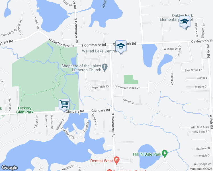 map of restaurants, bars, coffee shops, grocery stores, and more near 3101 Goldeneye Lane in Walled Lake