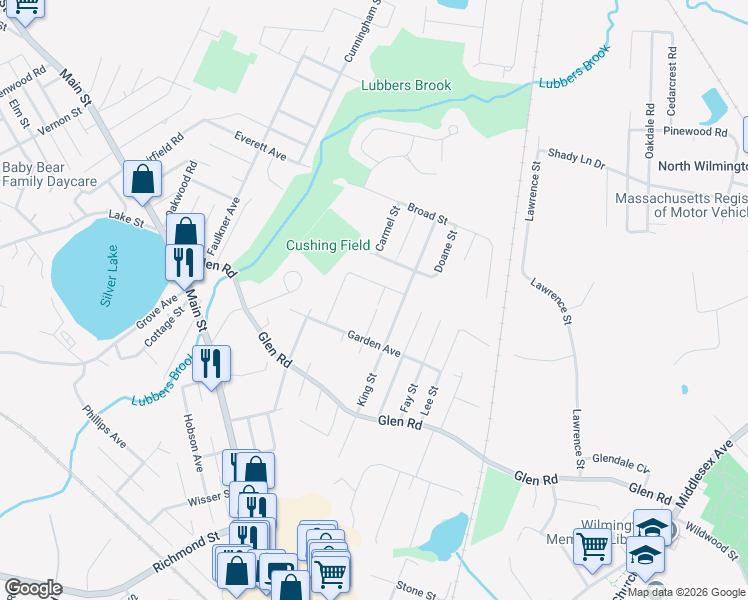 map of restaurants, bars, coffee shops, grocery stores, and more near 24 Crescent Street in Wilmington