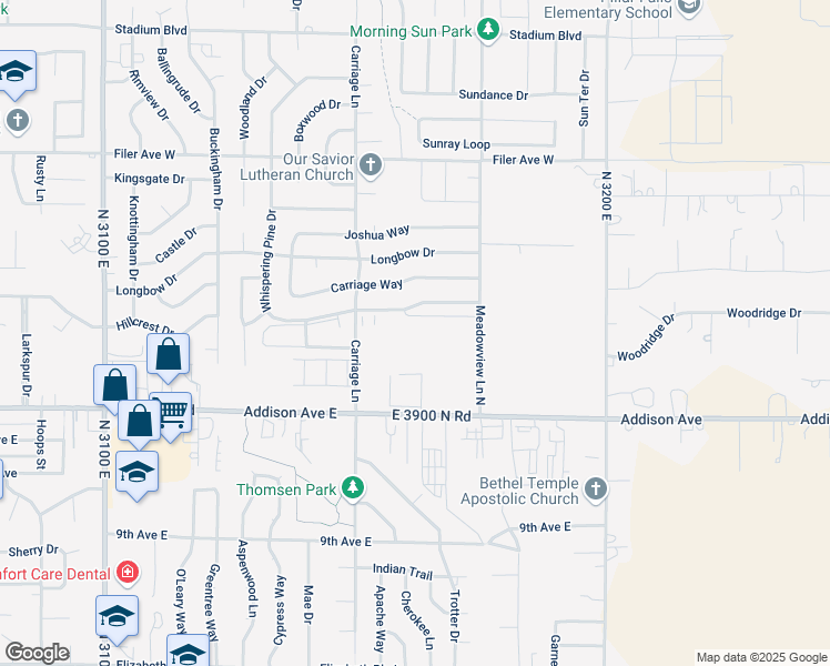 map of restaurants, bars, coffee shops, grocery stores, and more near 2665 Whispering Pine Drive in Twin Falls