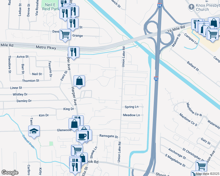 map of restaurants, bars, coffee shops, grocery stores, and more near 24382 Eastwood Village Court in Clinton Township