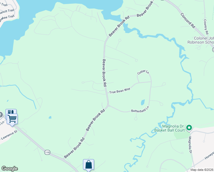 map of restaurants, bars, coffee shops, grocery stores, and more near 76 Beaver Brook Road in Westford