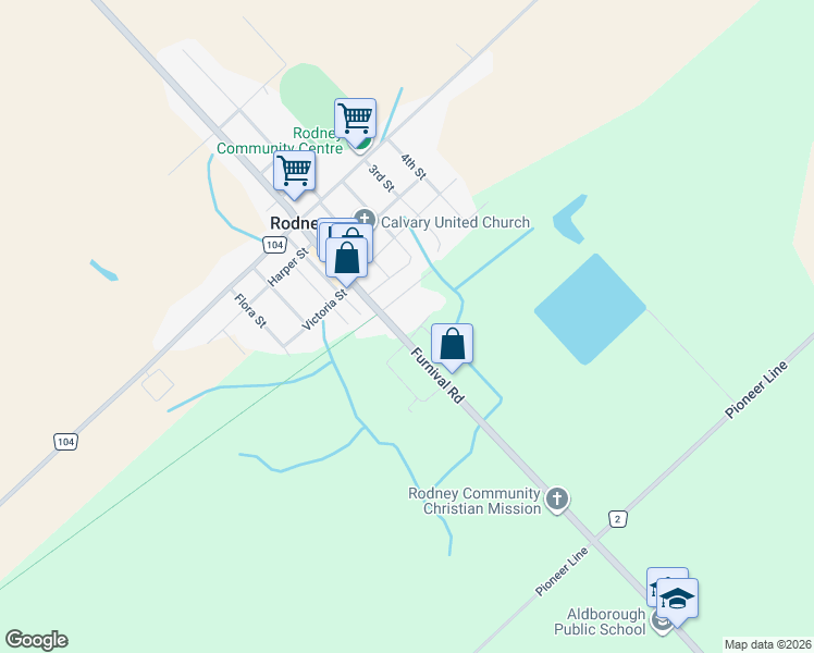 map of restaurants, bars, coffee shops, grocery stores, and more near 191 Furnival Road in Rodney