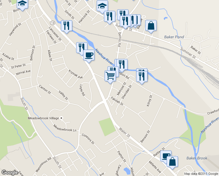 map of restaurants, bars, coffee shops, grocery stores, and more near 61 Bemis Road in Fitchburg