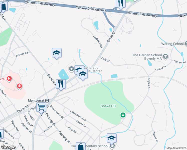 map of restaurants, bars, coffee shops, grocery stores, and more near 265 Essex Street in Beverly