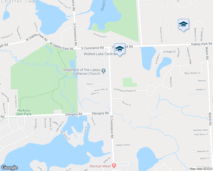 map of restaurants, bars, coffee shops, grocery stores, and more near 3209 Goldeneye Lane in Commerce Charter Township