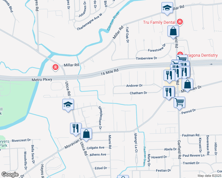 map of restaurants, bars, coffee shops, grocery stores, and more near 36567 Gloucester Drive in Macomb County