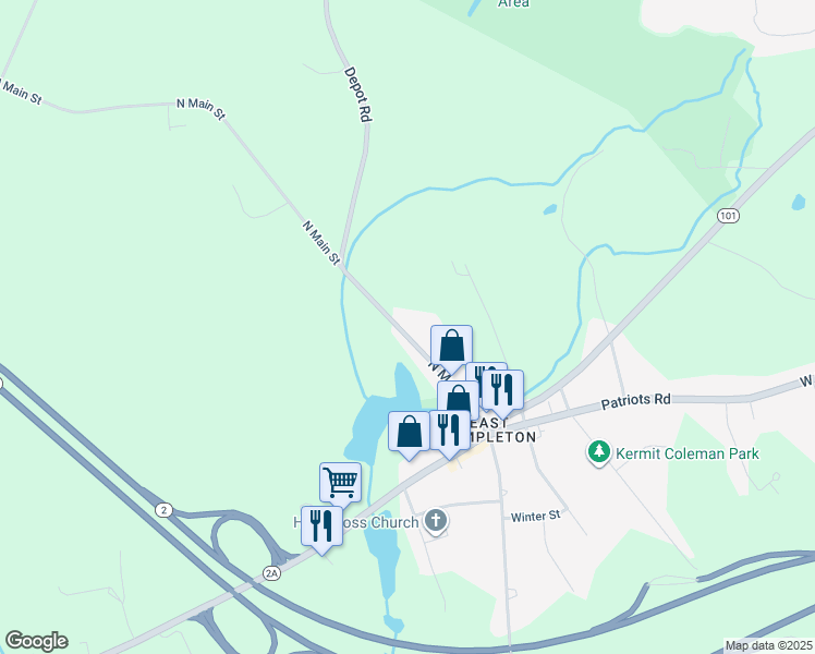 map of restaurants, bars, coffee shops, grocery stores, and more near 53 North Main Street in Templeton