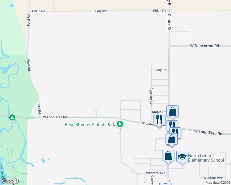 map of restaurants, bars, coffee shops, grocery stores, and more near 3206 Hiawatha Road in Cedar Falls
