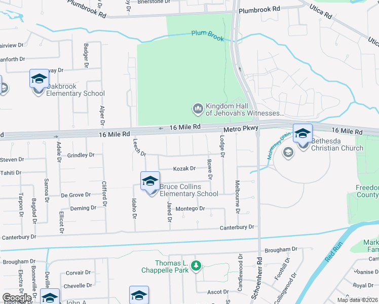 map of restaurants, bars, coffee shops, grocery stores, and more near 36809 Manning Court in Sterling Heights