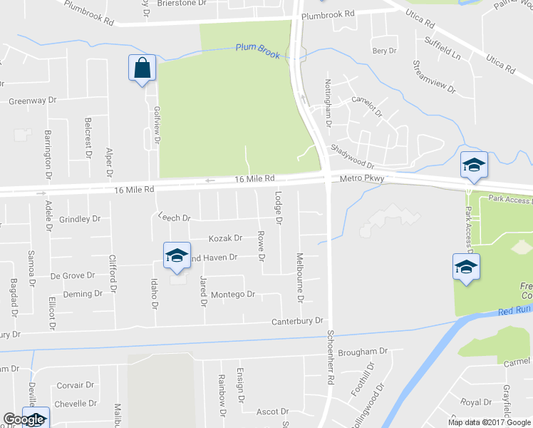 map of restaurants, bars, coffee shops, grocery stores, and more near 36812 Rowe Court in Sterling Heights