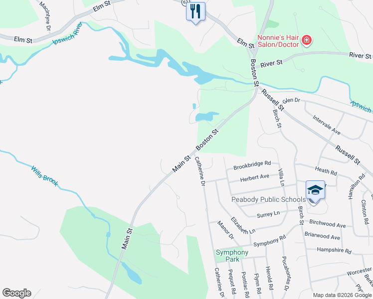 map of restaurants, bars, coffee shops, grocery stores, and more near 1508 Main Street in Lynnfield