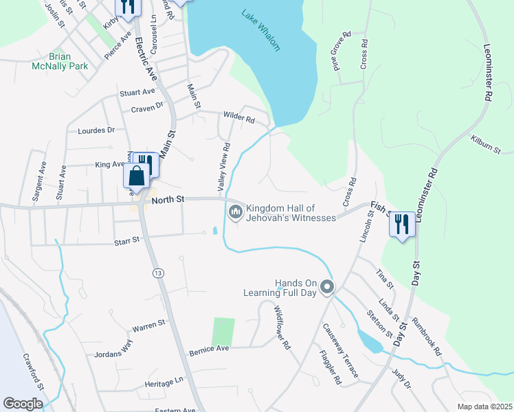 map of restaurants, bars, coffee shops, grocery stores, and more near 101 North Street in Leominster