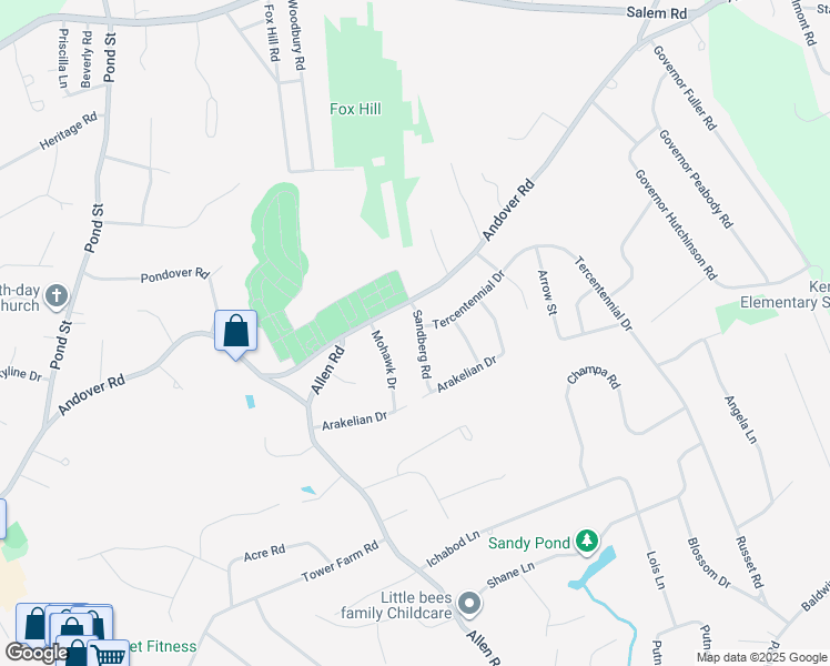 map of restaurants, bars, coffee shops, grocery stores, and more near 7 Sandberg Road in Billerica