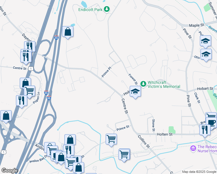 map of restaurants, bars, coffee shops, grocery stores, and more near 66 Centre Street in Danvers