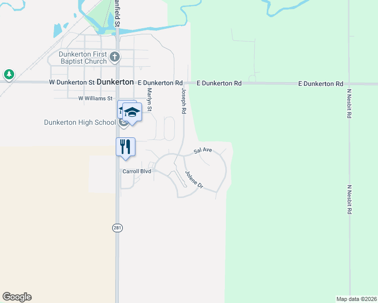 map of restaurants, bars, coffee shops, grocery stores, and more near 519 Sal Avenue in Dunkerton