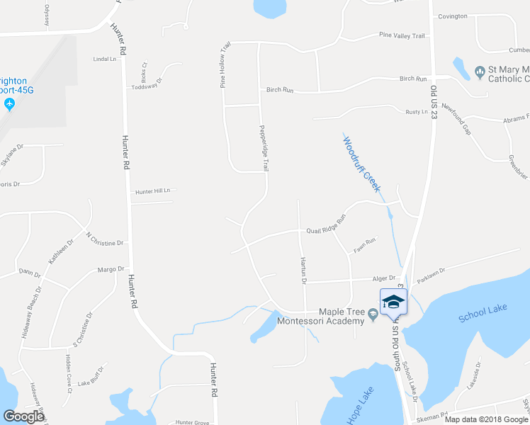 map of restaurants, bars, coffee shops, grocery stores, and more near 2907 Pepperidge Trail in Brighton