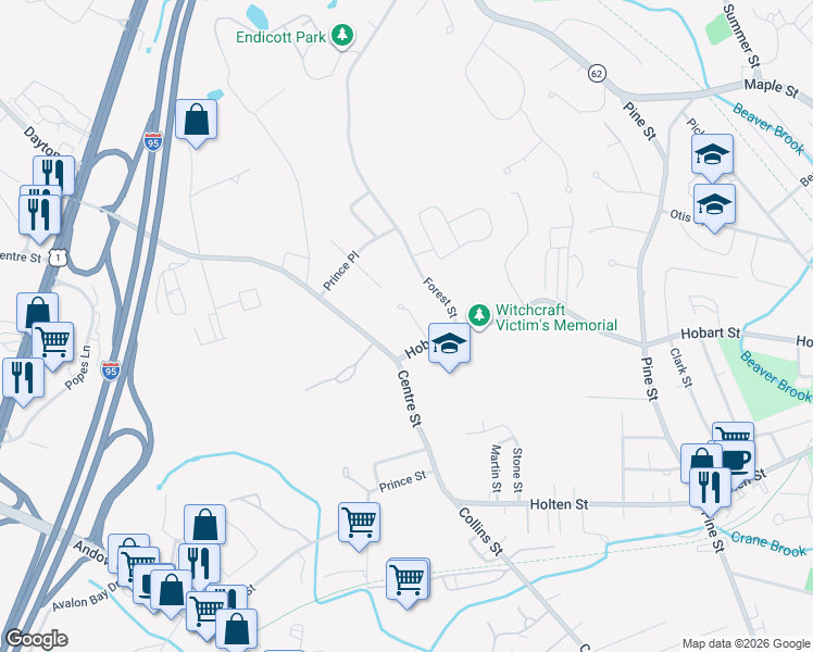 map of restaurants, bars, coffee shops, grocery stores, and more near 4 Meghan's Way in Danvers