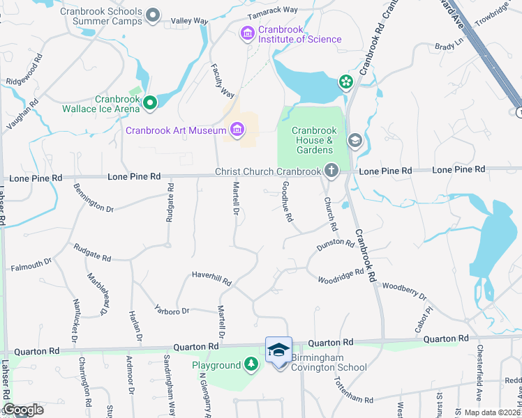 map of restaurants, bars, coffee shops, grocery stores, and more near 475 Goodhue Road in Bloomfield Hills