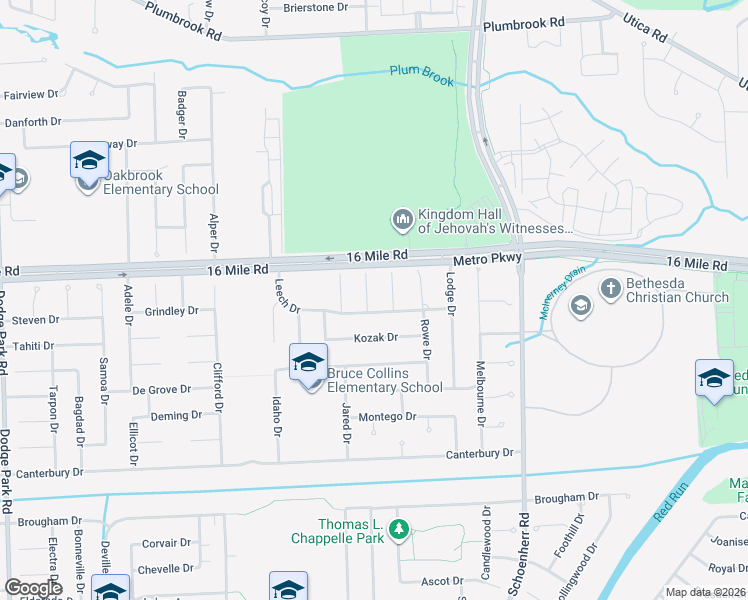 map of restaurants, bars, coffee shops, grocery stores, and more near 36809 Manning Court in Sterling Heights