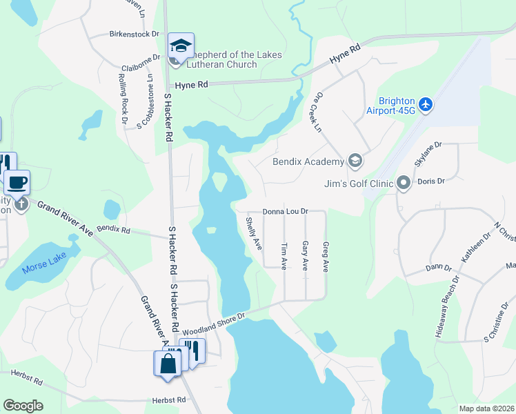 map of restaurants, bars, coffee shops, grocery stores, and more near 8205 Donna Lou Drive in Brighton
