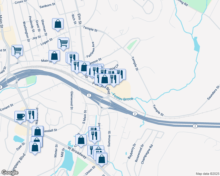 map of restaurants, bars, coffee shops, grocery stores, and more near 60 Pearson Boulevard in Gardner
