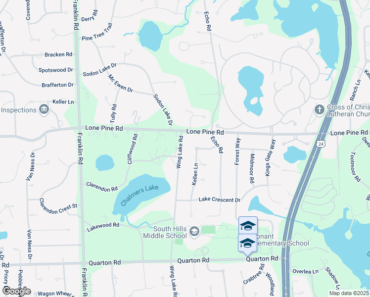 map of restaurants, bars, coffee shops, grocery stores, and more near 5038 Kellen Lane in Bloomfield Township