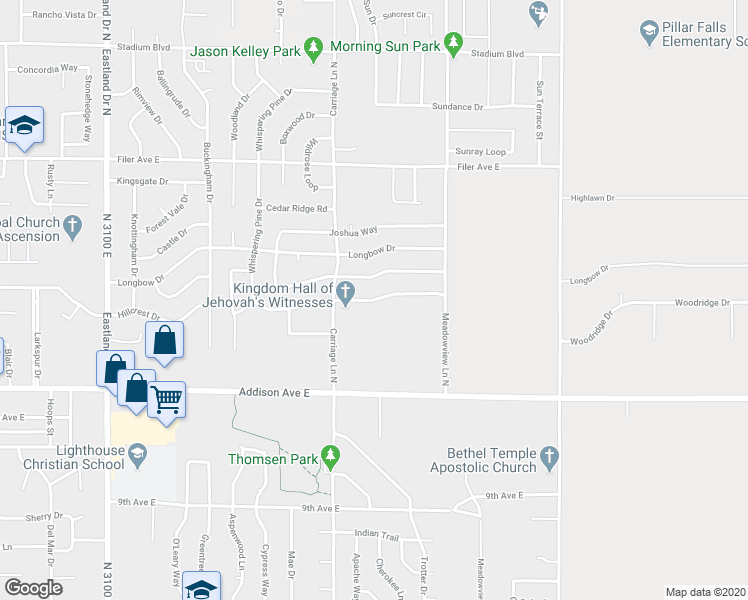 map of restaurants, bars, coffee shops, grocery stores, and more near 2665 Whispering Pine Drive in Twin Falls