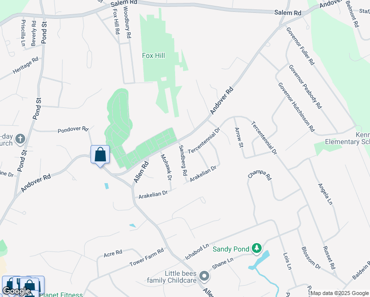 map of restaurants, bars, coffee shops, grocery stores, and more near 7 Sandberg Road in Billerica