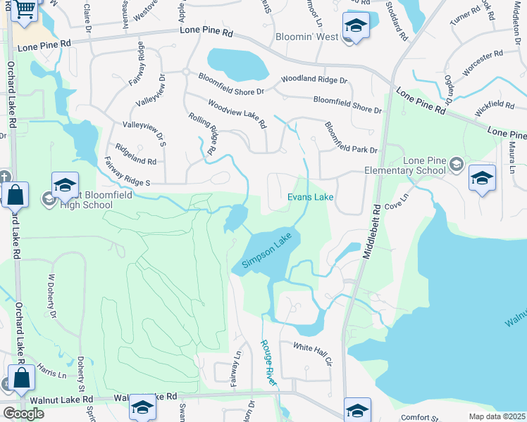 map of restaurants, bars, coffee shops, grocery stores, and more near 3266 Montmarte Circle in West Bloomfield Township