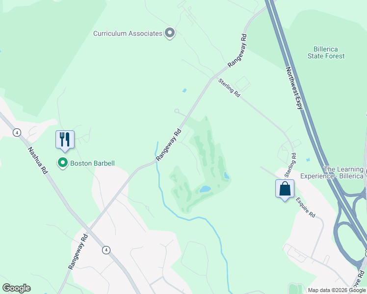 map of restaurants, bars, coffee shops, grocery stores, and more near 218 Rangeway Road in Billerica