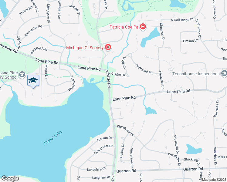 map of restaurants, bars, coffee shops, grocery stores, and more near 4915 Inkster Road in Bloomfield Township